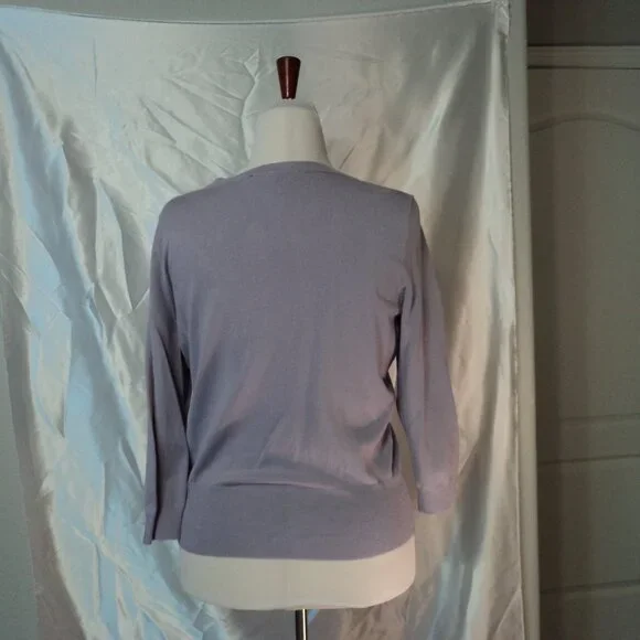 Women's Lavendar Snap Up V-Neck Cardigan Sweater - Picture 2 of 5